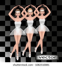 Isolated vector illustration of 3D realistic. Ballerina in training, rehearsal of performance performance of the ballet. Classical ballet training gymnasts.