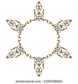 Isolated vector illustration. Abstract decorative round frame with medieval Gothic floral motifs.