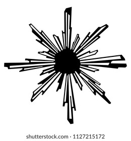 Isolated vector illustration. Abstract decorative star with angular rays. Black silhouette on white background.