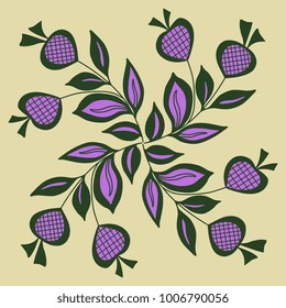 Isolated vector illustration. Abstract floral decorative element. Folk style. Based on ethnic motif of Native American Pueblo Indians.