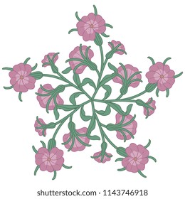 Isolated vector illustration. Abstract floral decor or mandala made of stylized branches of Corn Cockle flowers. Agrostemma githago.