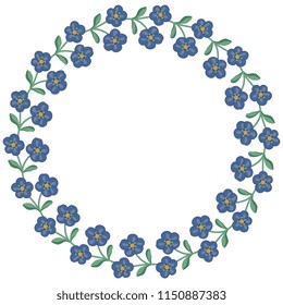 Isolated vector illustration. Abstract floral decor, frame or border. Wreath of stylized meadow flowers.