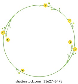 Isolated vector illustration. Abstract floral decor or frame. Wreath of buttercup or ranunculus flowers. Number zero or letter "O" with buttercup flowers. Numeral or digit "0". 