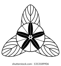 Isolated vector illustration. Abstract floral decor with stylized flower and leaves of bindweed or morning glory plant. Black and white linear silhouette.
