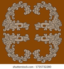 Isolated vector illustration. Abstract geometrical decor. Native American style of Maya Indians. Monochrome ornament.