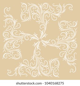 Isolated vector illustration. Abstract ornate linear decor based on medieval motif. Cross made of four floral elements. 