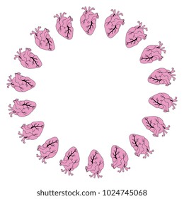 Isolated vector illustration. Abstract round frame made of human hearts. Cartoon style.