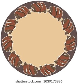 Isolated vector illustration. Abstract round background, texture, frame or decor with ancient Greek folk motifs. Fantastic mythological bird with female head. Cartoon style.