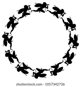 Isolated vector illustration. Abstract round frame, border, texture or background with silhouettes of ancient Greek fighting warrior.