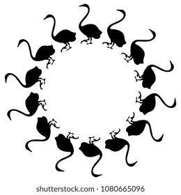 Isolated vector illustration. Abstract round frame or decor with silhouettes of swans.