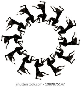 Isolated vector illustration. Abstract round frame, border, decor with silhouettes of fantastic bull headed man Minotaur. Ancient Greek mythology.