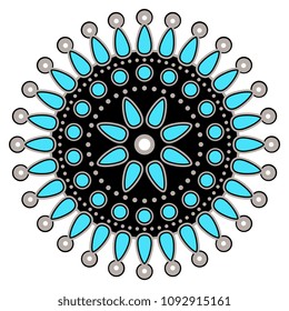 Isolated vector illustration. Abstract round decor or mandala. Based on folk art of Native American Zuni Pueblo Indians.