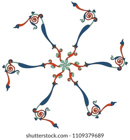 Isolated vector illustration. Abstract round decorative star or mandala with medieval motifs. 