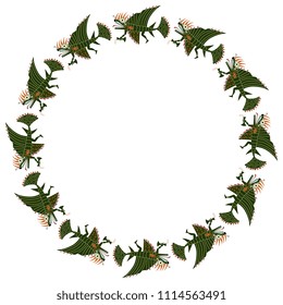 Isolated vector illustration. Abstract round decor or frame with silhouettes of fantastic monster fish. Based on ancient art of Peruvian Mochica Indians. Ethnic style.