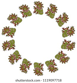 Isolated vector illustration. Abstract round decor with silhouettes on Aztec monster gods of death. Ancient folk motif of Mexican Indians.