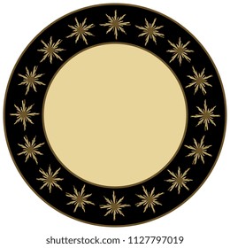 Isolated vector illustration. Abstract round decor or frame with stylized golden stars. 