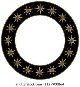 Isolated vector illustration. Abstract round decor or frame with stylized golden stars. 