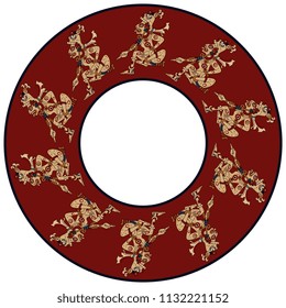 Isolated vector illustration. Abstract round decor, frame or texture with silhouettes of Mayan goddess. Based on ancient ethnic motif of Mexican Maya Indians.