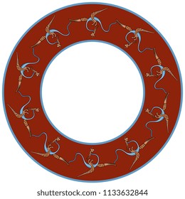 Isolated vector illustration. Abstract round decor, frame or texture with silhouettes of medieval dragons. Based on European Gothic motif.