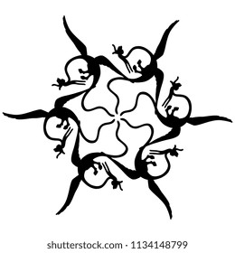 Isolated vector illustration. Abstract round decor with silhouettes of stylized winged dragons. Based on medieval Gothic motif.