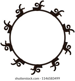 Isolated vector illustration. Abstract round frame or decor with Mayan motifs. 