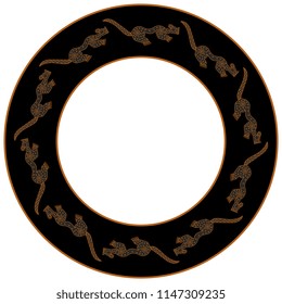Isolated vector illustration. Abstract round decor, frame or texture with silhouettes of stylized jaguars. Based on ancient ethnic motif of Costa Rican Indians.