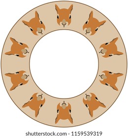 Isolated vector illustration. Abstract round frame, decor or texture with stylized squirrel faces. Flat cartoon style.