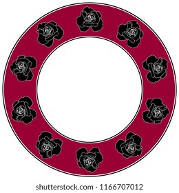 Isolated vector illustration. Abstract round decor, frame or texture with silhouettes of stylized roses.