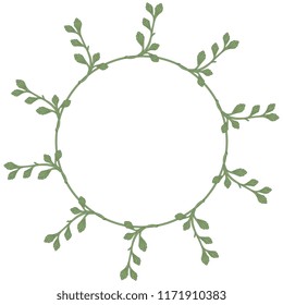 Isolated vector illustration. Abstract round floral decor or frame. Wreath of stylized branches with leaves. Vintage style.