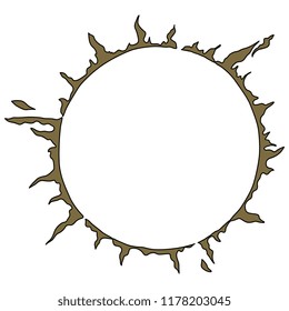 Isolated vector illustration. Abstract round decor or frame. Ring of flames. Stylized golden sun. Solar symbol. Hand drawn art.