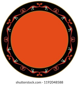 Isolated vector illustration. Abstract round decor, frame or texture with silhouettes of medieval dragons. Based on Gothic illuminated manuscript motif.