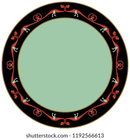 Isolated vector illustration. Abstract round decor, frame or texture with silhouettes of medieval dragons. Based on Gothic illuminated manuscript motif.