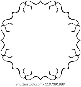 Isolated vector illustration. Abstract round decor or frame with Art Nouveau motifs. Black silhouette on white background.