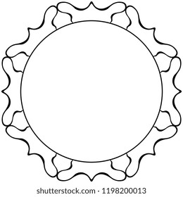 Isolated vector illustration. Abstract round linear decor or frame with Art Nouveau motifs. Black silhouette on white background.