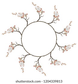 Isolated vector illustration. Abstract round decor or frame. Wreath or mandala with autumn tree branches.