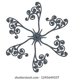 Isolated vector illustration. Abstract round floral decor. Star or mandala with ornate curved branches. Based on medieval motif.