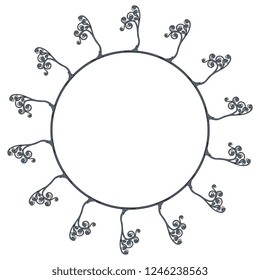 Isolated vector illustration. Abstract round decor or frame with vintage floral motifs.