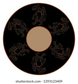 Isolated vector illustration. Abstract round decor, texture or frame with silhouettes of fantastic jaguars. Ancient Mayan motif. Tribal ethnic style.