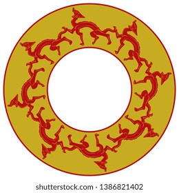 Isolated vector illustration. Abstract round decor, frane or texture with silhouettes of fantastic dragons. Ancient Chinese ethnic motif.