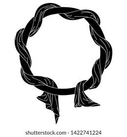 Isolated vector illustration. Abstract round decor or frame. Ring with intertwined fabric. Medieval illuminated manuscript motif. Black and white linear silhouette.