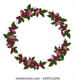 Isolated vector illustration. Abstract round floral decor or frame, a wreath of flowers. Vintage style