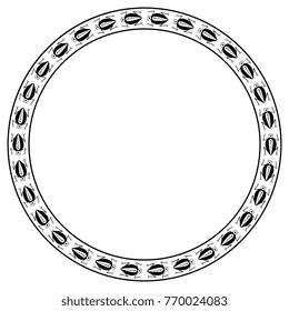 Isolated vector illustration. Abstract round frame with small silhouettes of stylized cockroaches. Ethnic folk style. Based on ancient Mexican Maya art.