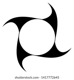 Isolated vector illustration. Abstract rounded square decor or mandala with spiral triangles. Black silhouette on white background.
