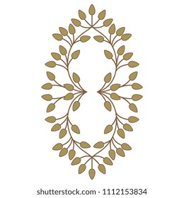 Isolated vector illustration. Abstract symmetrical floral decor with branches and leaves. Vintage folk style.