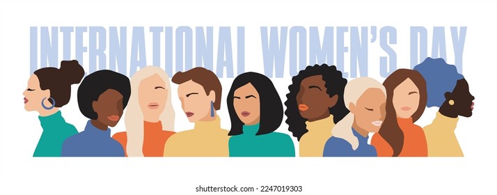 Isolated vector illustration of abstract women with different skin colors. Struggle for freedom, independence, equality. Concept for International Womens Day and other use