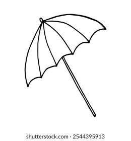 Isolated vector illustration of accessory for men and women. Hand drawn black and white doodle illustration of beach umbrella.