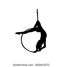 Isolated Vector Illustration Of An Acrobat, Circus Performer On A White Background. Girl On An Acrobatic Ring Blank For Designer, Clipart, Logo, Icon, Postcards, Tricks, Dance School