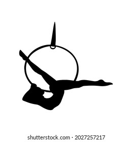 Isolated vector illustration of an acrobat, circus performer on a white background. Girl on an acrobatic ring blank for designer, clipart, logo, icon, postcards, tricks, dance school