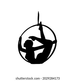 Isolated vector illustration of an acrobat, circus performer on a white background. Girl on an acrobatic ring blank for designer, clipart, logo, icon, postcards, tricks, dance school