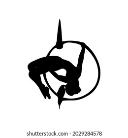 Isolated vector illustration of an acrobat, circus performer on a white background. Girl on an acrobatic ring blank for designer, clipart, logo, icon, postcards, tricks, dance school